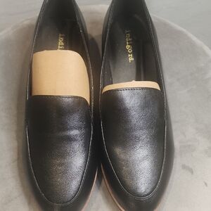 Indigo Black Leather Slip-On Loafers